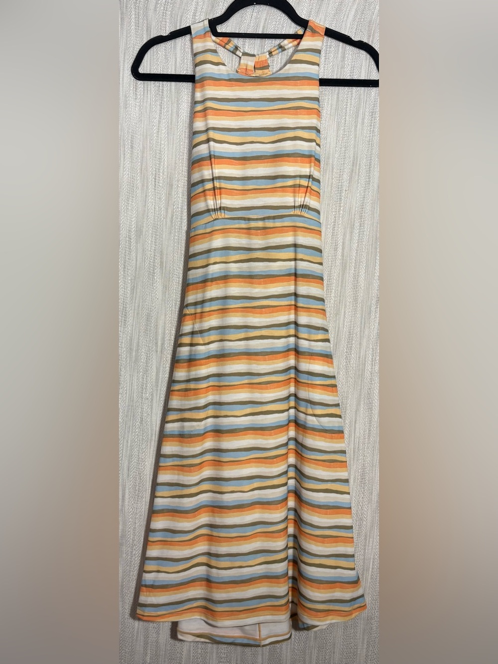 Prana Sleeveless A-Line Skirted Dress in Orange, Blue & Cream